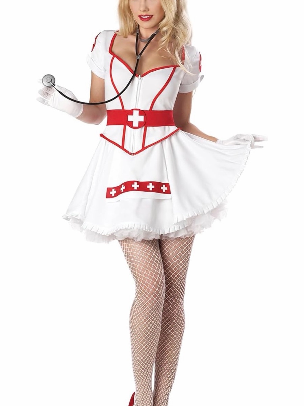 White and Red Nurse Costume Dress for women